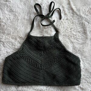Vintage green crochet halter swimsuit top target concert festival y2k medium
